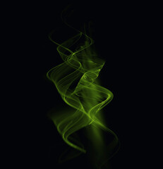 3d illustration. Fractal. Abstract image. A wave of green smoke on a black background. Graphic element, texture for web design.