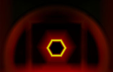 neon polygonal frame with light yellow in dark background. Empty border. Space for text. wide stage banner