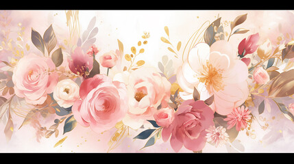 Watercolor background with roses vintage wallpaper blossom generative AI