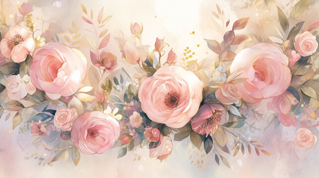 Watercolor background with roses vintage wallpaper blossom generative AI