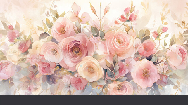  Watercolor background with roses vintage wallpaper blossom generative AI