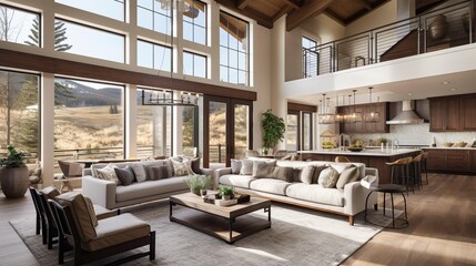 Fototapeta na wymiar Woodton and Beigeton's modern luxury home interior. Generative AI
