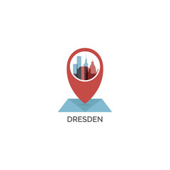 Germany Dresden map pin point geolocation modern skyline shape pointer vector logo icon isolated illustration. Web emblem idea with landmarks and building silhouettes