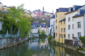 Fototapeta na wymiar Grund bridge over Alzette river in Luxembourg City.