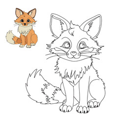 Coloring book for children. Cute fox. Little fox. Vector illustration. 