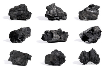 Natural charcoal isolated on white background Traditional natural charcoal or wood charcoal isolated on white background.