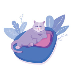 Vector illustration with a fat cat on a white background.