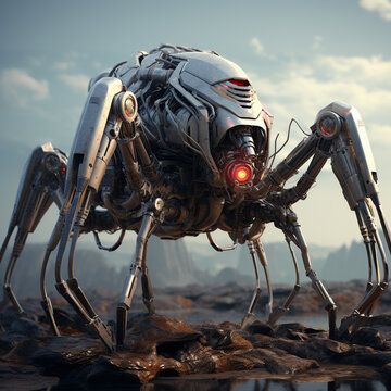 Spider robot military lasers droid with generate Ai