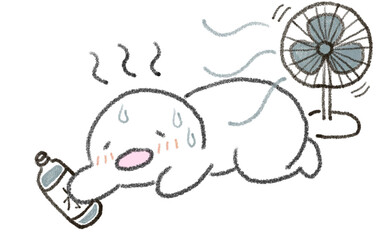 扇風機で涼む様子