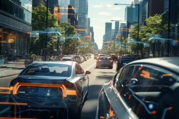 Fototapeta na wymiar Self Driving Car Navigating Through City, Generative AI
