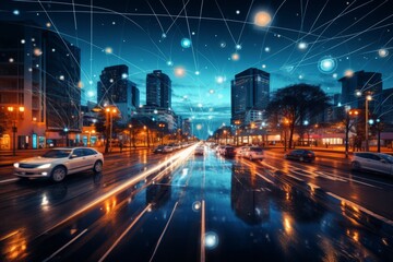 Fototapeta na wymiar Smart City With Interconnected IoT, Generative AI