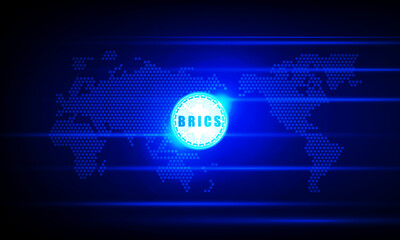 Fototapeta premium Graph brics coin cryptocurrency technology and world map in stock market on blue color background concept innovation background, vector design