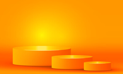 Bright stadium neon lights orange abstract room with circle glowing neon lamp lighting Stage for showcase. vector design.