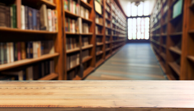 Image of wooden table in front library
