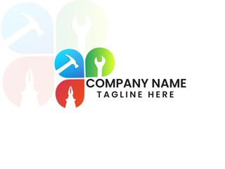 Service logo design. Repair center logo design. Servicing shop. Business. Home. Garage. Hammer. Premium logo template. Finance