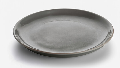 Empty ceramic plate, gray round tray plate isolated on white background with clipping path