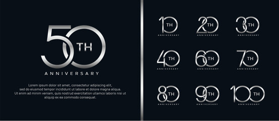 set of anniversary logo silver color on black background for celebration moment