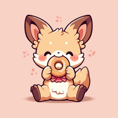 Fototapeta premium antelope eat doughnut animal chibi cartoon style isolated plain background