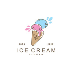 Ice Cream Logo, Vector Fresh Sweet Soft Cold Food, Simple Minimalist Inspiration Design
