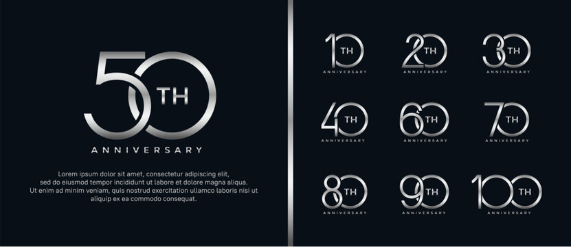 set of anniversary logo silver color on black background for celebration moment