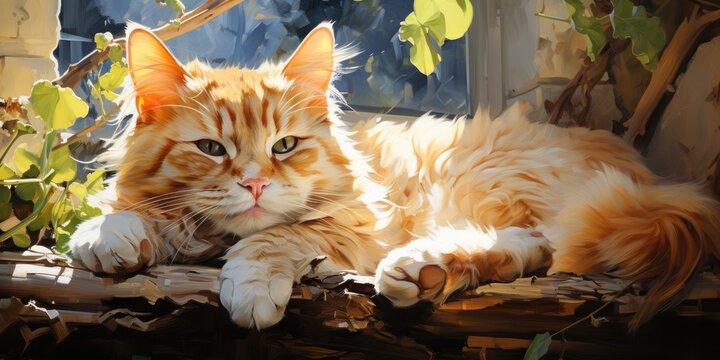 painting of an orange cat, generative AI