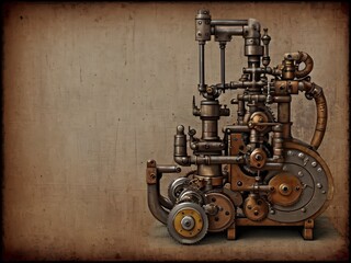 Fototapeta na wymiar Steampunk ancient machine, Generative AI Illustration