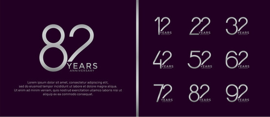 set of anniversary logo silver color on dark purple background for celebration moment