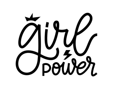 GIRL POWER logo quote. Girl power word. Trendy graphic design with text girl power and lightning bolt. Vector illustration Text Design print for t shirt, tee, pin label, sticker, poster, card, banner