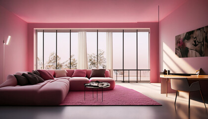 modern living room with a window a modern bedroom  modern architeture pink color building structure, wallpaper, background. Png, wallpaper. Jpeg, Ai Generate 