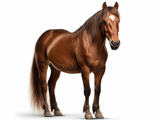 Majestic Brown Horse Standing Proudly on White Background - Generative AI Illustration