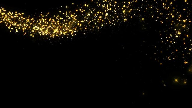 4K 3D Golden Shine Christmas Particles Tail Line Glitter Dust Optical Flare Light. energy flying wave line. magic sparkles Birthday, Anniversary, new year, event, Christmas, Festival, Diwali.