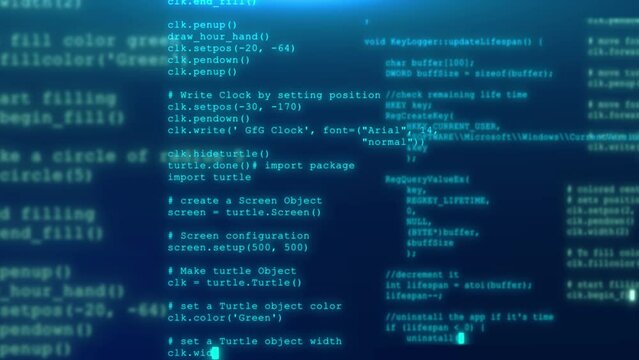 Programming code running computer screen terminal. developing programming and coding technologies. Programmer hacker. bitcoin btc mining and development in virtual cyber space. source code