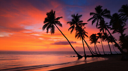 Fototapeta na wymiar Silhouette coconut palm trees on beach