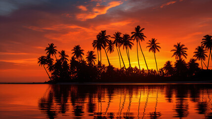 Obraz na płótnie Canvas Silhouette coconut palm trees on beach