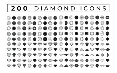 200 simple diamond icons bundle. Vector illustration. minimalistic luxury logotype