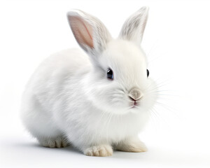 Fluffy White Bunny Isolated on White Background - Generative AI Stock Illustration