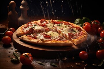 Obraz na płótnie Canvas Pizza food photos, world class photography, top lighting, ray tracing, full frame photography, best quality food