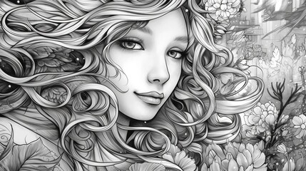 Fototapeta premium Illustration of a beautiful girl . Fantasy concept , Illustration painting.