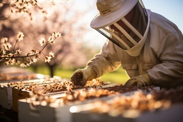 Beekeeper Tending To Beehives, Generative AI