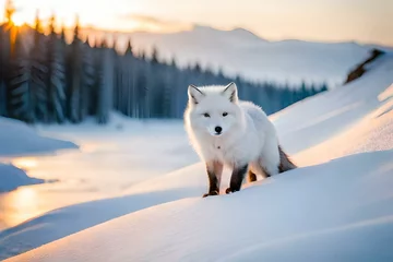 Stickers pour porte Renard arctique red fox in the snow