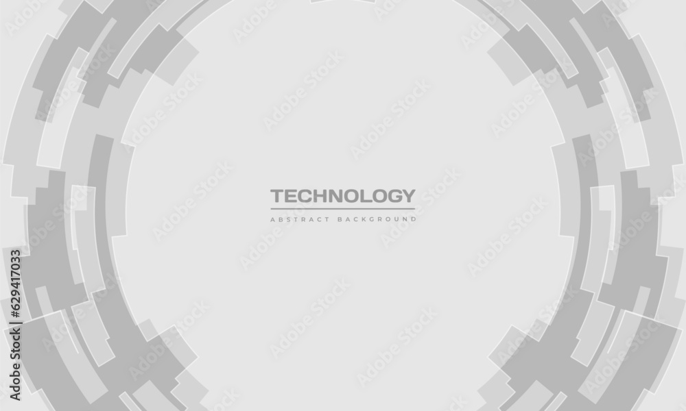 Poster Gray digital technology abstract circle interface vector background with grey high tech shape design elements. Vector illustration