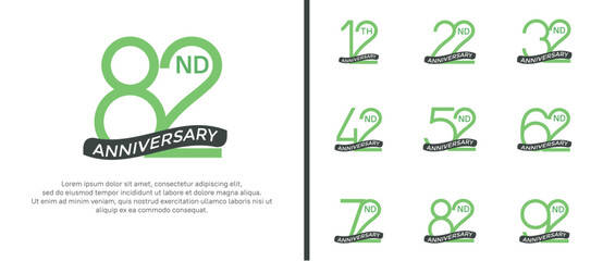 set of anniversary logo green color and ribbon on white background for celebration moment