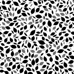 Black and white seamless pattern of leaves. AI generated.