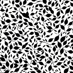 Black and white seamless pattern of leaves. AI generated.