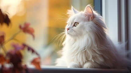 cat persian looking through the window
