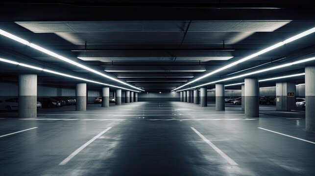 An empty and well-lit parking garage
