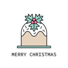Christmas cake colored clipart greeting card
