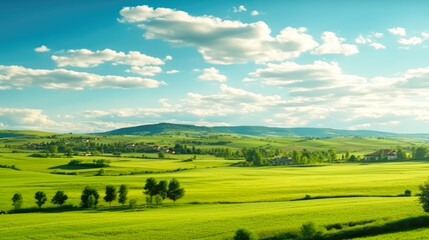 Agricultural Scenery A Peaceful and Beautiful Countryside with Trees and Houses AI Generated