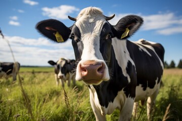 Naklejka na ściany i meble Dairy Cow Grazing In A Vast Field, Generative AI