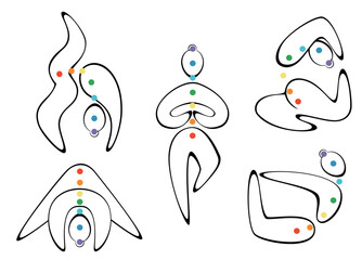 Contours of a man in yoga poses with chakra colors on a white background. Trendy idea design for poster, banner